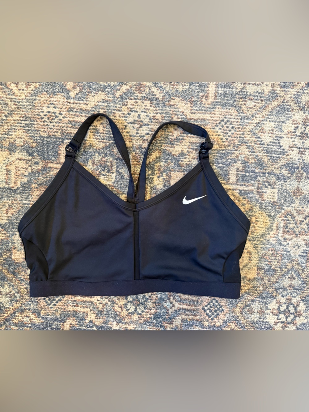 Nike Black Sports Crop Bra with White Swoosh Logo